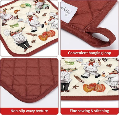 Chef Oven Mitts and Pot Holders Sets 2Pcs, 100% Cotton Heat Resistant, Extra - Image 3