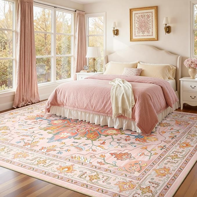 RELEANY Area Rugs 7'x9' Washable Non-Slip, Floral Vintage Distress Medallion - Image 2