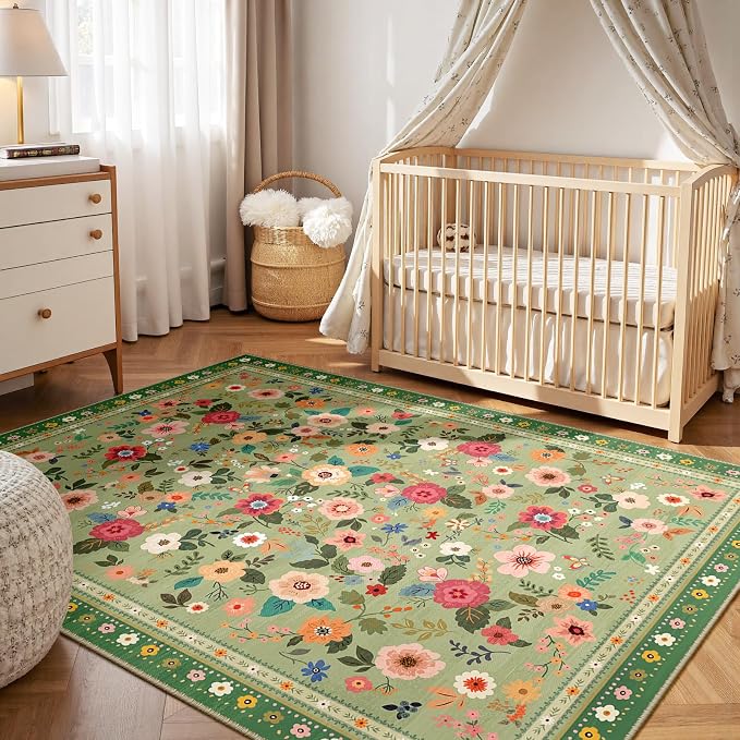 6x9 Area Rugs for Living Room Vacuum-Friendly Machine Washable Area Rug Flower - Image 6