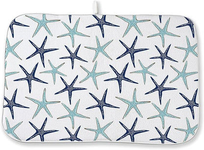 Coastal Dish Drying Mat 18x24 Inch Summer Navy Blue Teal Turquoise Starfish by DAFENA