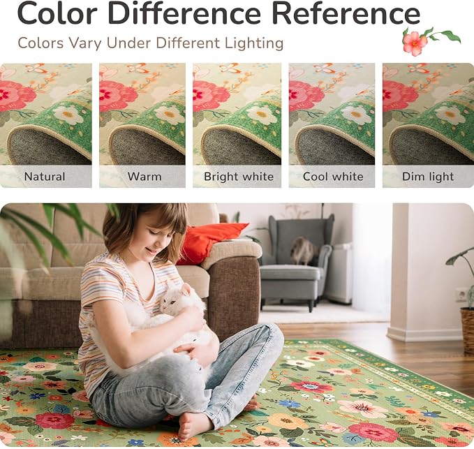 5x7 Area Rugs for Living Room Vacuum-Friendly Machine Washable Area Rug Flower - Image 5