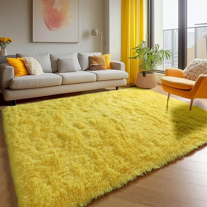 ONASAR Yellow Rugs for Living Room Bedroom, 5x8 Fluffy Bedside Area Rug - Image 4