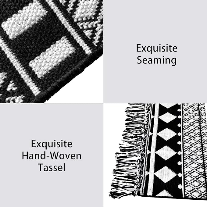 IOHOUZE Kitchen Hallway Runner Rug -2'x6' Boho Black White Entryway Runner Rugs - Image 4