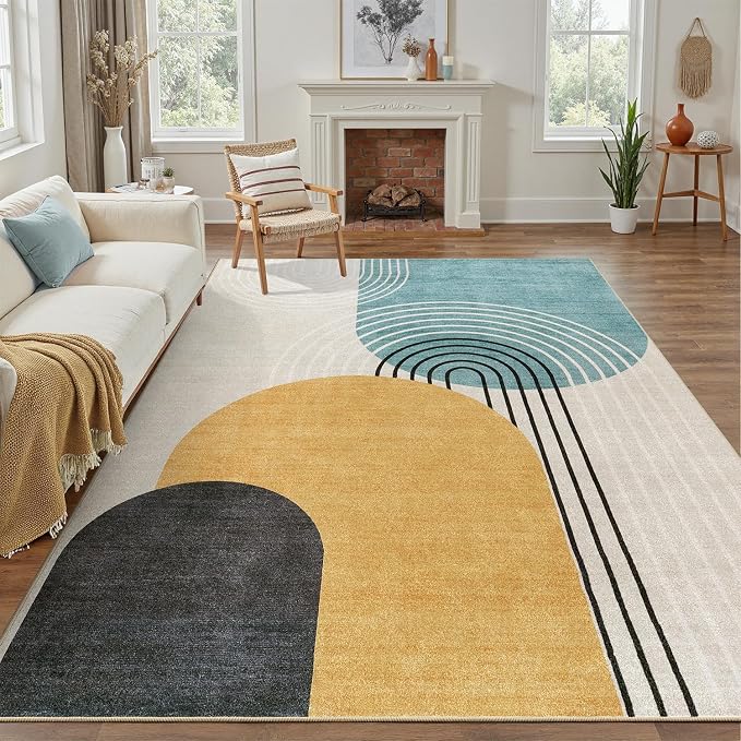 DCX Machine Washable Area Rug 4x6, Midcentury Modern Non Slip Stain Resistant by DCXWashableRug