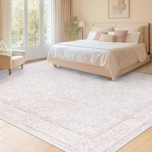 8x10 Area Rugs for Living Room: Washable Large Vintage Floral Rug Low Pile - Image 2
