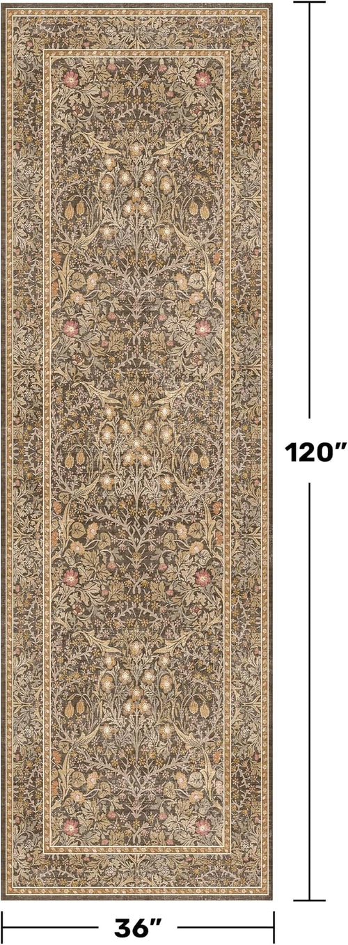 3x10 Long Runner Rugs for Hallway Non Slip, Geometric Floral Design Washable - Image 2