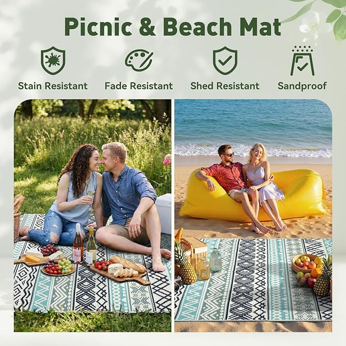 MontVoo Outdoor Rug Carpet 8x10 Waterproof-Patio Rug Mat Reversible RV Camping - Image 5