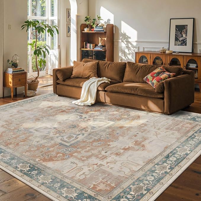 Rugxara 8X10 Orange Boho Rug, Large Washable Area Rugs by Rugxara