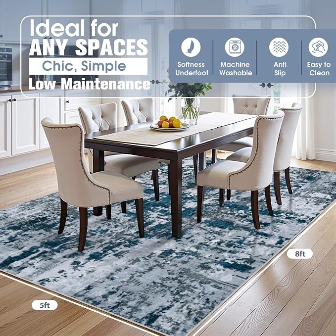 5x8 Area Rugs for Living Room Rug Washable: Abstract Rug for Dining Room - Image 2