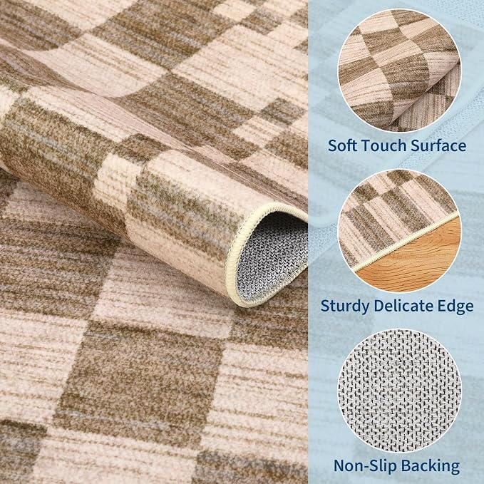 GarveeHome Brown Checkered Rug 4×6 Area Rugs - Image 5