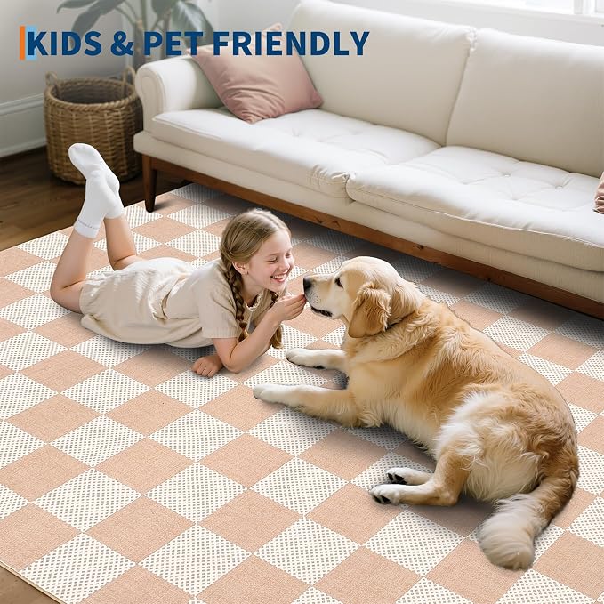 GarveeHome Checkered Blush Beige Neutral 8x10 Area Rug - Image 5