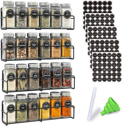 VITEVER Magnetic Spice Rack, 4 Pack, 24 Square Glass Jars - Image 7