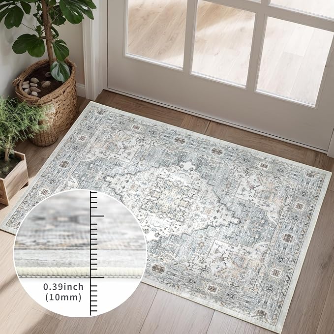 Area Rug 5×7 Washable Rugs for Bedroom, Vintage Floral Rug Soft Non Slip Stain - Image 5