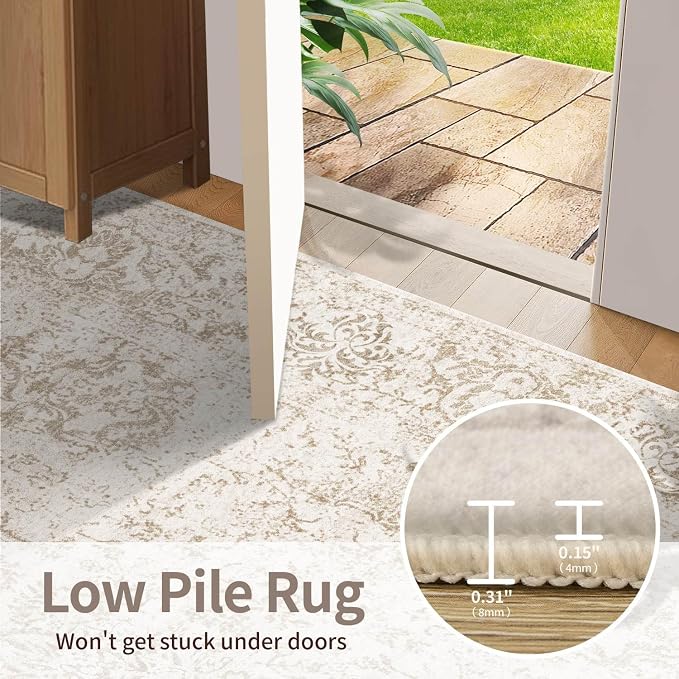 Rugxara Washable Area Rug for Living Room, Vintage Neutral Boho Rugs for Office - Image 6