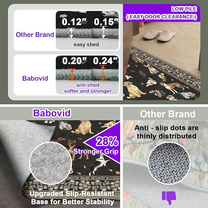 Black Floral Dog Rug Runner, 2x4 Washable Kitchen Mat Ultra-Thin Soft, Non-Slip - Image 8