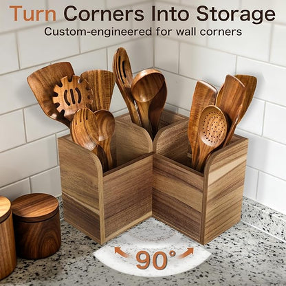 Acacia Wood Kitchen Utensil Holders - Image 2