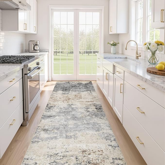 Runner Rug Kitchen Washable Rugs: 3x8 Non-Slip Abstract Soft Modern Stain by LOONGRUG