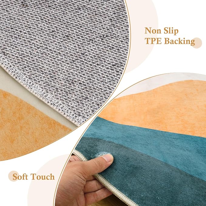5 ft Abstract Round Rugs for Bedroom, Washable Non-Slip Circle Rug, Soft - Image 3