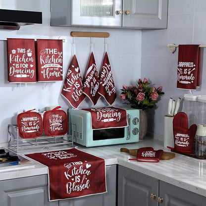 12 Pcs Farmhouse Kitchen Decor Sets 4 Red Kitchen Hand Towels 4 Dish Clothes 2 - Image 7