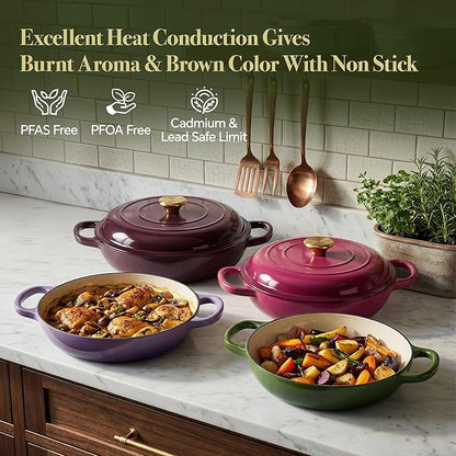 Vintage Style 3 Quart Enameled Cast Iron Braiser, Non Stick Enameled Cast Iron - Image 2
