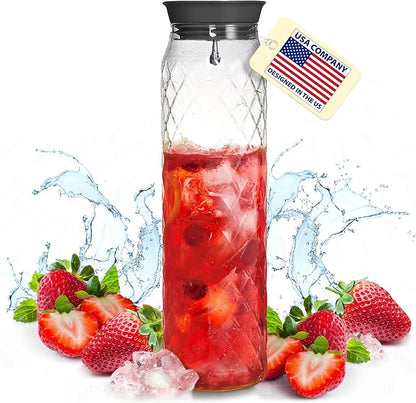Glass Pitcher - 1.2 Liters / 41 oz, Borosilicate Glass - Water Carafe - by PJCKitchen