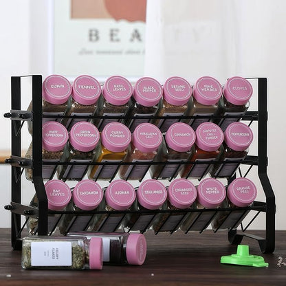 36 Glass Spice Jars with Label-4oz Spice Containers with Pink Lids and Shaker - Image 2