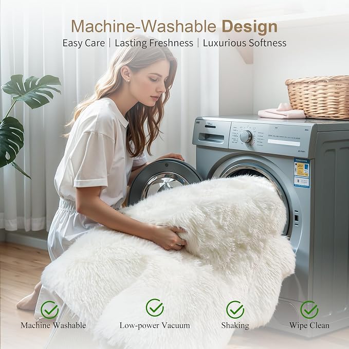 KICHOWUA Thick Area Rug Cream White Fluffy Shag 3x5 - Image 5