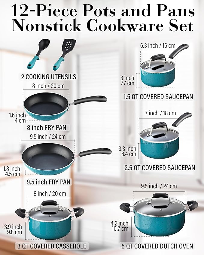 Cook N Home Pots and Pans Nonstick Cookware Set 12-Piece, Kitchen Cooking Set - Image 2