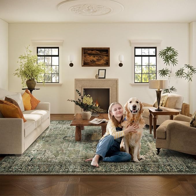 8x10 Area Rugs for Living Room: Washable Bedroom Rug Boho Vintage Rugs Stain - Image 6