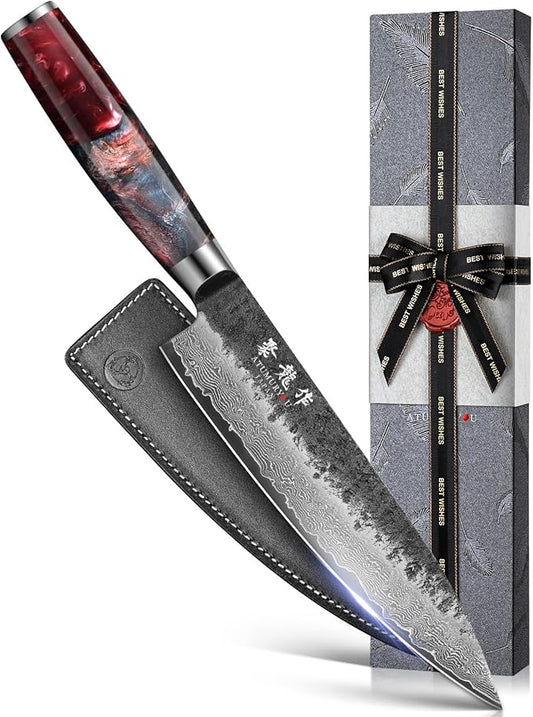 Japanese Chef Knife, 8 Inch VG10 Damascus Kitchen Knife, Professional Black by Atumuryou