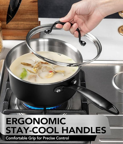 MICHELANGELO Stainless Steel Saucepan Set, Triply-Base Sauce Pan - Image 3
