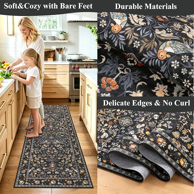 HEBE Washable Hallway Runner Rug 2'x 6' Non Slip Kitchen Rugs Runner, Low Pile - Image 5