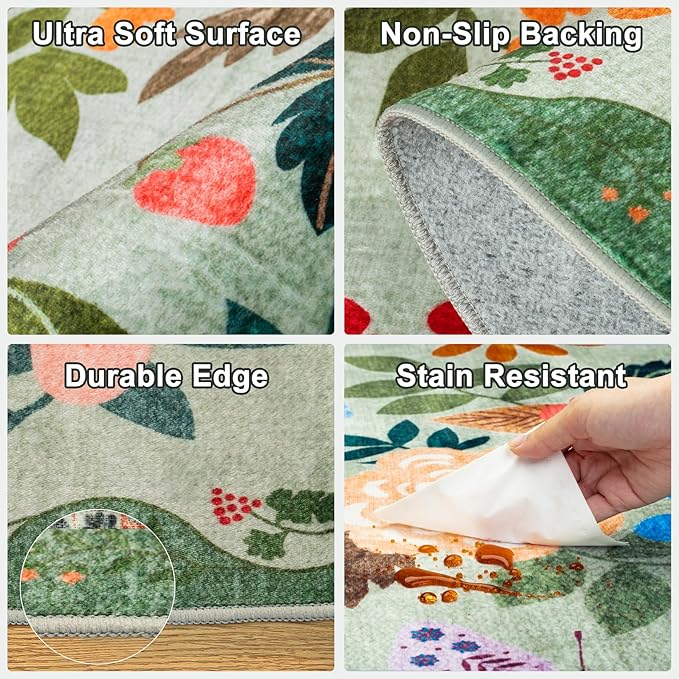 Round Area Rug for Living Room: 6 ft Floral Washable Circle Rug Soft Boho - Image 6