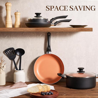 BECIGAR 8pcs Gold Ceramic Pots and Pans Set, Cooking Pan Set, Cooking Pot Set - Image 3