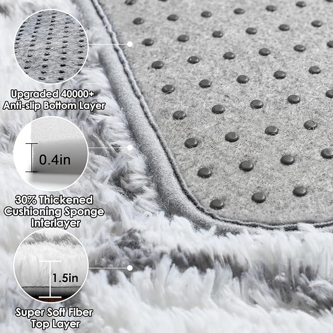 ONASAR 5x7 Area Rugs for Living Room Bedroom, Fluffy White and Grey Throw Rug - Image 4