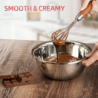 Stainless Steel Wire Whisk for Cooking- Wooden Handle Kitchen Multi Function - Image 4