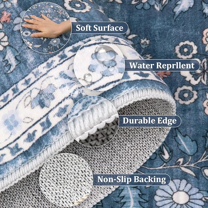 Yamaziot Washable Runner Rug 2x5 – Non Slip Boho Floral Hallway Runner Rug - Image 6