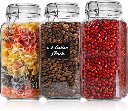 ComSaf 3-Pack 78oz Large Square Airtight Glass Jars by ComSaf