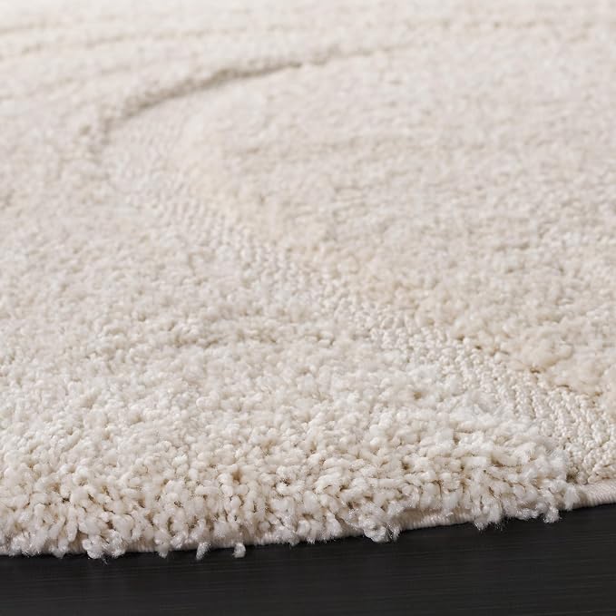 SAFAVIEH Florida Shag Collection 10' Round Cream / Cream SG471 Abstract Wave - Image 4