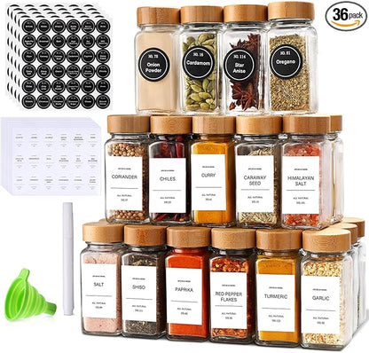 DIMBRAH Spice Jars with Label-4oz 36Pcs, Glass Spice Jars with Bamboo Lids by DIMBRAH%EF%BC%8CKitchenDining