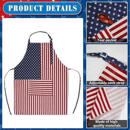 SATINIOR USA 4th of July Flag Kitchen Chef Hat Adjustable Apron 250th - Image 3