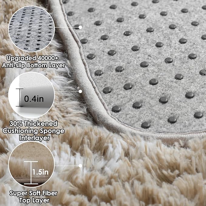 ONASAR 5x7 Area Rugs for Living Room Bedroom, Fluffy Beige and White Shag Rug - Image 4