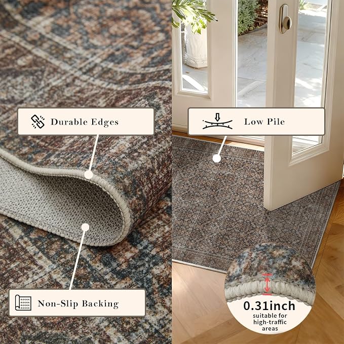 Latte&Fog 6x9 Area Rugs for Living Room, Large Vintage Taupe Brown Washable Rug - Image 7