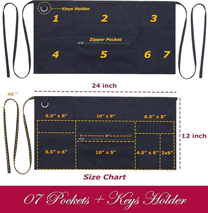 7 Pockets Server Aprons with Zipper Pocket - Image 2