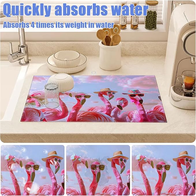 Spring Summer Flamingo Dish Drying Mat - Image 4