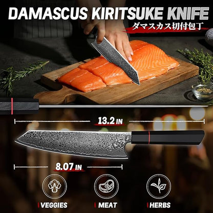 TIVOLI Damascus Japanese Kiritsuke Knife 8 inch, Hand Forged 67 Layers Damascus - Image 8