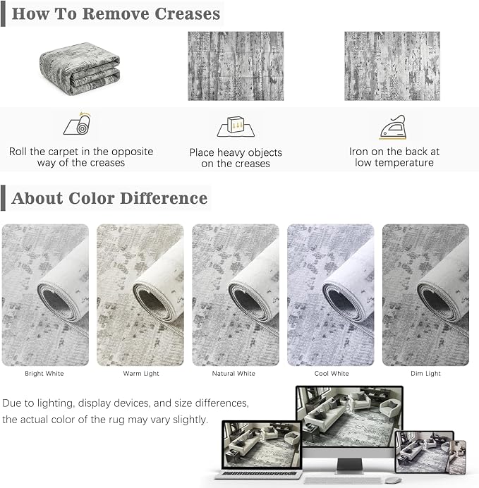 DCX Abstract Area Rug 9x12, Washable Gray Modern Rug - Image 4
