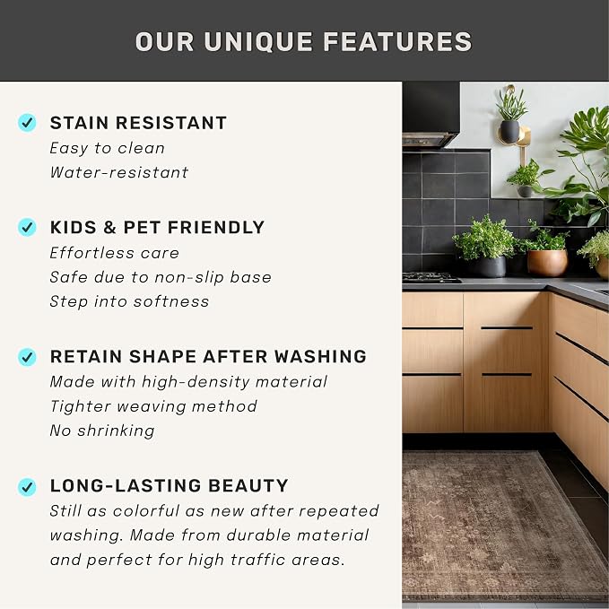 Brown Washable Long Runners for Hallways, Entryway Indoor Rug, Non Slip Rubber - Image 7