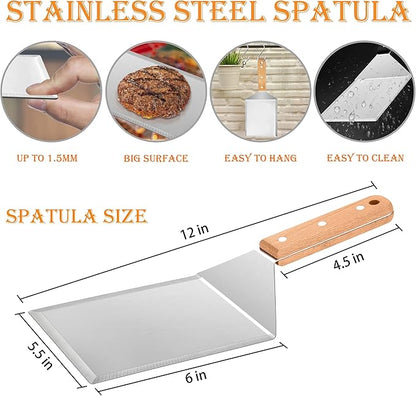 Wooden Metal Spatulas 2Pcs, HaSteeL Professional Griddle Spatula Tools Set - Image 2