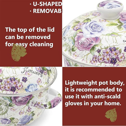 Retro 5QT Flower Enamel on Steel Stock Soup pot - Image 3